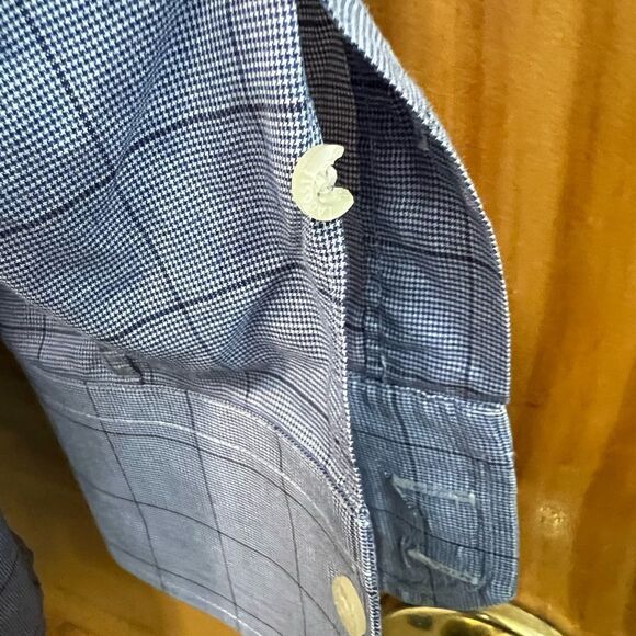 Lacoste size 44 blue checked button down shirt - Picture 7 of 9